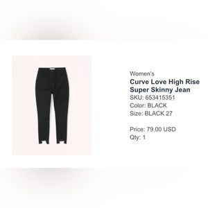 Abercrombie curve love high rise super skinny jeans, size 27, black. Never worn.